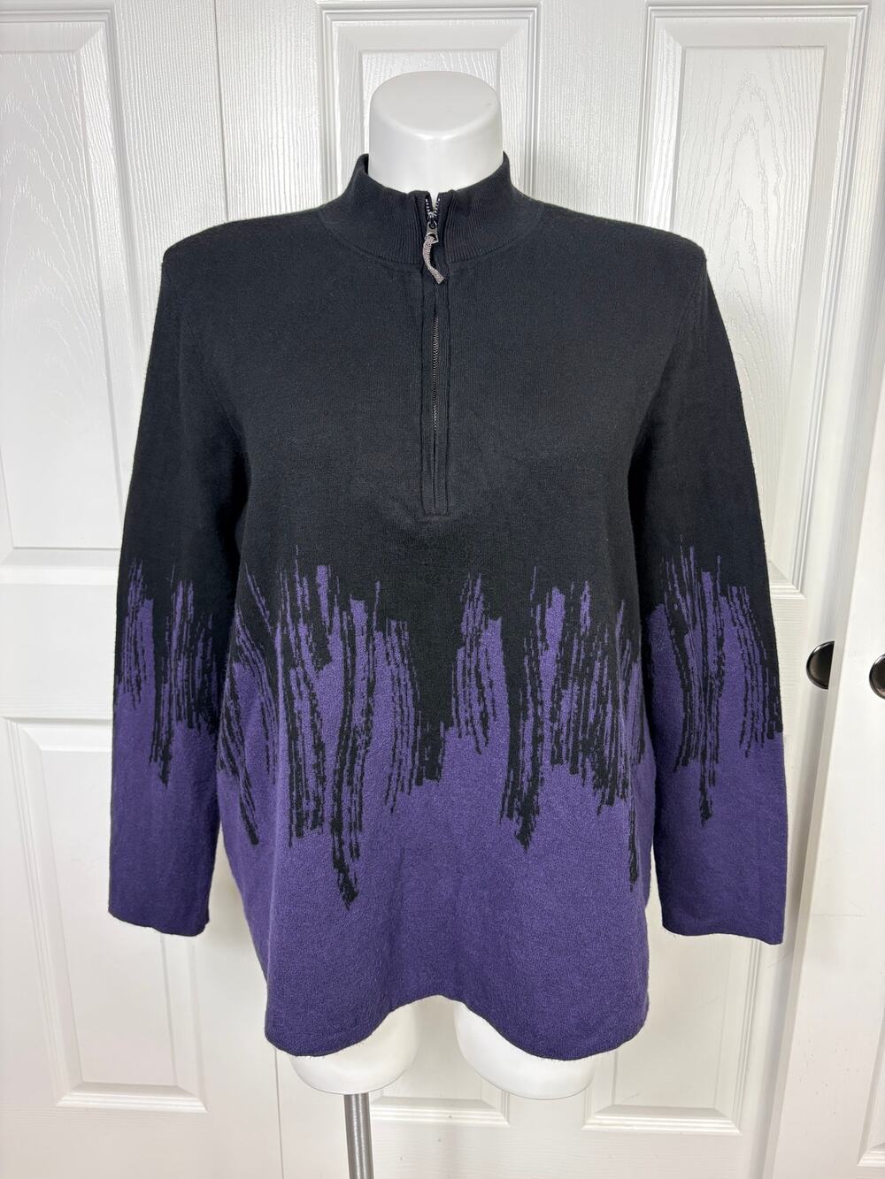 Chico's Long Sleeve Quarter Zip Sweater Balck Purple Cashmere Blend Size XXL